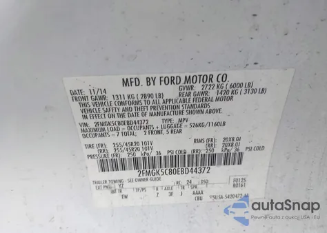 2014 Ford Flex Sel из США, поврежденный, VIN 2FMGK5C80EBD44372